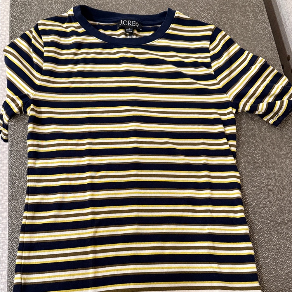 J.Crew Navy and Yellow Striped Tee, size small - Picture 2 of 5
